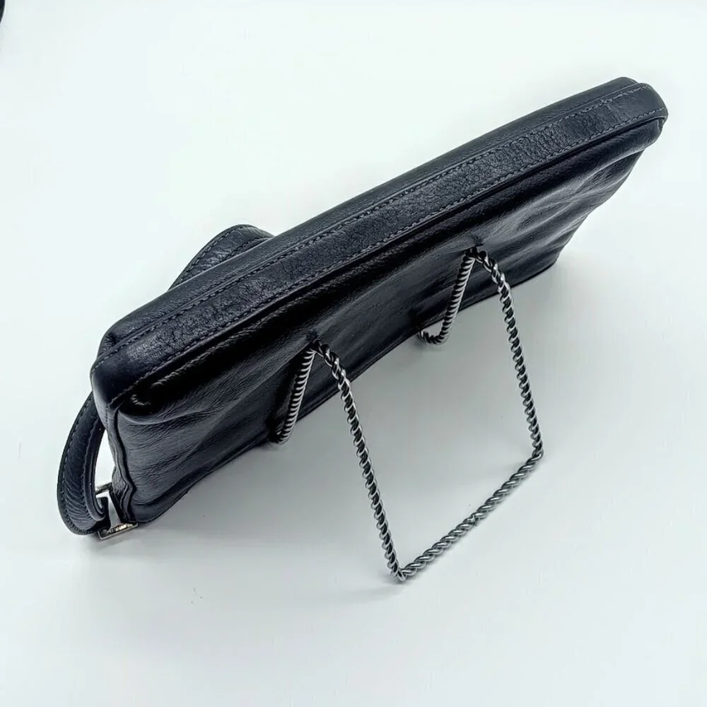 Vintage Perlina Black Leather Mini Clutch Bag